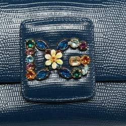 Pre Owned Dolce & Gabbana DG Millennials Navy Blue Lizard Embossed Leather Chain Crossbody Bag