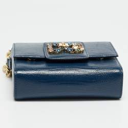 Pre Owned Dolce & Gabbana DG Millennials Navy Blue Lizard Embossed Leather Chain Crossbody Bag