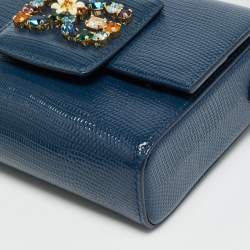 Pre Owned Dolce & Gabbana DG Millennials Navy Blue Lizard Embossed Leather Chain Crossbody Bag