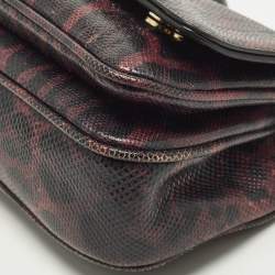 Pre Owned Dolce & Gabbana Purple Leopard Print Lizard Shoulder Bag