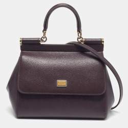 Pre Owned Dolce & Gabbana Miss Sicily Small Purple Leather Top Handle Bag