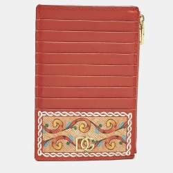 Pre Owned Dolce & Gabbana Multicolor Geomteric Print Leather Zip Card Case