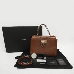 Pre Owned Dolce & Gabbana Miss Monica Medium Brown Lizard Embossed Leather Top Handle Bag