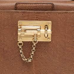 Pre Owned Dolce & Gabbana Miss Monica Medium Brown Lizard Embossed Leather Top Handle Bag