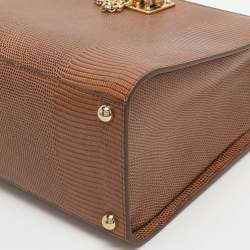 Pre Owned Dolce & Gabbana Miss Monica Medium Brown Lizard Embossed Leather Top Handle Bag