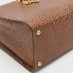 Pre Owned Dolce & Gabbana Miss Monica Medium Brown Lizard Embossed Leather Top Handle Bag