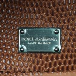 Pre Owned Dolce & Gabbana Miss Monica Medium Brown Lizard Embossed Leather Top Handle Bag