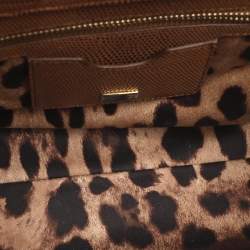 Pre Owned Dolce & Gabbana Miss Monica Medium Brown Lizard Embossed Leather Top Handle Bag