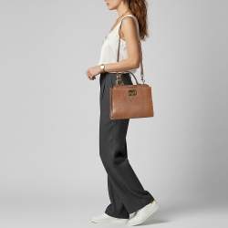 Pre Owned Dolce & Gabbana Miss Monica Medium Brown Lizard Embossed Leather Top Handle Bag