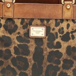 مملوكة مسبقًا حقيبة ساتشيل دولتشي أند غابانا قماش و جلد مطلي بطبعة الفهد بنية بسحاب