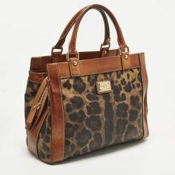 مملوكة مسبقًا حقيبة ساتشيل دولتشي أند غابانا قماش و جلد مطلي بطبعة الفهد بنية بسحاب