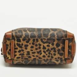 مملوكة مسبقًا حقيبة ساتشيل دولتشي أند غابانا قماش و جلد مطلي بطبعة الفهد بنية بسحاب