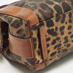 مملوكة مسبقًا حقيبة ساتشيل دولتشي أند غابانا قماش و جلد مطلي بطبعة الفهد بنية بسحاب