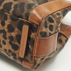 مملوكة مسبقًا حقيبة ساتشيل دولتشي أند غابانا قماش و جلد مطلي بطبعة الفهد بنية بسحاب