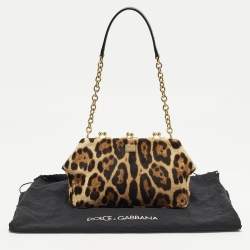 Pre Owned Dolce & Gabbana Miss Norma Brown/Beige Leopard Print Calf Hair Clutch