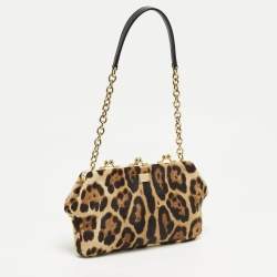 Pre Owned Dolce & Gabbana Miss Norma Brown/Beige Leopard Print Calf Hair Clutch