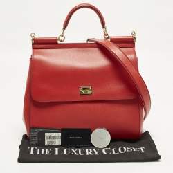 Pre Owned Dolce & Gabbana Miss Sicily Large Red Leather Top Handle Bag