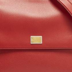 Pre Owned Dolce & Gabbana Miss Sicily Large Red Leather Top Handle Bag