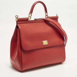 Pre Owned Dolce & Gabbana Miss Sicily Large Red Leather Top Handle Bag