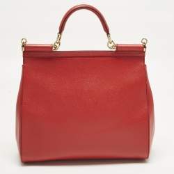 Pre Owned Dolce & Gabbana Miss Sicily Large Red Leather Top Handle Bag