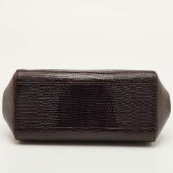 Pre Owned حقيبة دولتشي أند غابانا ميس سيسيلي صغيرة مرصعة كريستال يد علوية جلد نقشة السحلية عنابي داكن