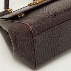 Pre Owned حقيبة دولتشي أند غابانا ميس سيسيلي صغيرة مرصعة كريستال يد علوية جلد نقشة السحلية عنابي داكن