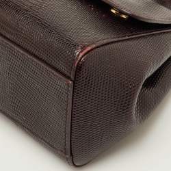 Pre Owned حقيبة دولتشي أند غابانا ميس سيسيلي صغيرة مرصعة كريستال يد علوية جلد نقشة السحلية عنابي داكن