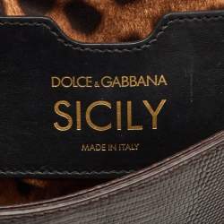 Pre Owned حقيبة دولتشي أند غابانا ميس سيسيلي صغيرة مرصعة كريستال يد علوية جلد نقشة السحلية عنابي داكن