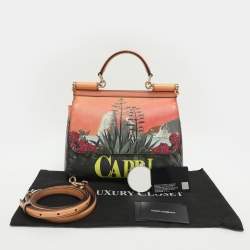 Pre Owned Dolce & Gabbana Miss Sicily Medium Capri Printed Multicolor Leather Top Handle Bag