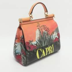 Pre Owned Dolce & Gabbana Miss Sicily Medium Capri Printed Multicolor Leather Top Handle Bag