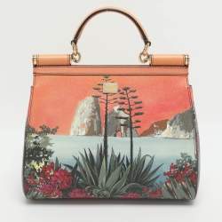 Pre Owned Dolce & Gabbana Miss Sicily Medium Capri Printed Multicolor Leather Top Handle Bag