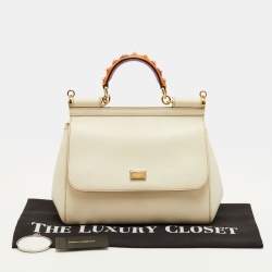 Pre Owned Dolce & Gabbana Miss Sicily Medium White Leather Top Handle Bag