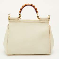 Pre Owned Dolce & Gabbana Miss Sicily Medium White Leather Top Handle Bag