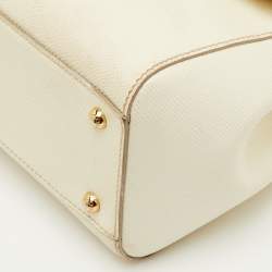Pre Owned Dolce & Gabbana Miss Sicily Medium White Leather Top Handle Bag