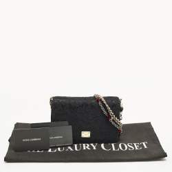 Pre Owned Dolce & Gabbana Black Lace Mini Jewel Chain Flap Bag