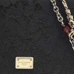 Pre Owned Dolce & Gabbana Black Lace Mini Jewel Chain Flap Bag