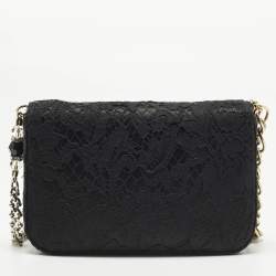 Pre Owned Dolce & Gabbana Black Lace Mini Jewel Chain Flap Bag