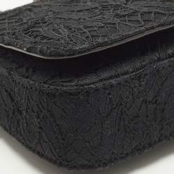 Pre Owned Dolce & Gabbana Black Lace Mini Jewel Chain Flap Bag
