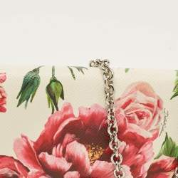 Pre Owned Dolce & Gabbana Peony Rose Print Multicolor Leather Dauphine Chain Clutch