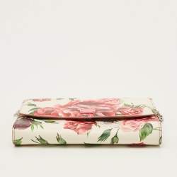 Pre Owned Dolce & Gabbana Peony Rose Print Multicolor Leather Dauphine Chain Clutch
