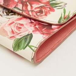 Pre Owned Dolce & Gabbana Peony Rose Print Multicolor Leather Dauphine Chain Clutch