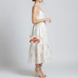 Pre Owned Dolce & Gabbana Peony Rose Print Multicolor Leather Dauphine Chain Clutch