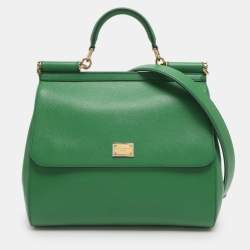 Pre Owned Dolce & Gabbana Miss Sicily Large Green Leather Top Handle Bag