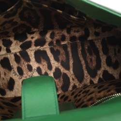 Pre Owned Dolce & Gabbana Miss Sicily Large Green Leather Top Handle Bag