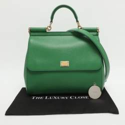 Pre Owned Dolce & Gabbana Miss Sicily Large Green Leather Top Handle Bag