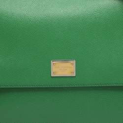 Pre Owned Dolce & Gabbana Miss Sicily Large Green Leather Top Handle Bag