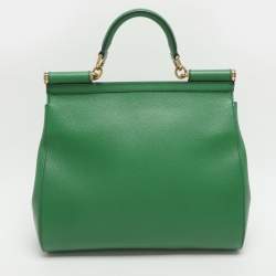 Pre Owned Dolce & Gabbana Miss Sicily Large Green Leather Top Handle Bag