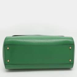 Pre Owned Dolce & Gabbana Miss Sicily Large Green Leather Top Handle Bag