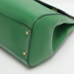 Pre Owned Dolce & Gabbana Miss Sicily Large Green Leather Top Handle Bag