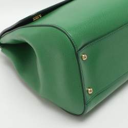 Pre Owned Dolce & Gabbana Miss Sicily Large Green Leather Top Handle Bag